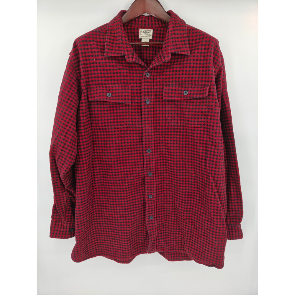 LL Bean Mens XXL-Tall Red Black Gingham Flannel Shirt Traditional Fit 277982
